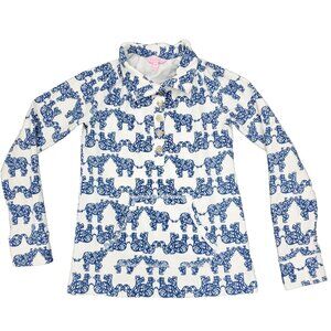 Lilly Pulitzer Popover Sweatshirt Womens XS White Blue Button Elephants Pullover